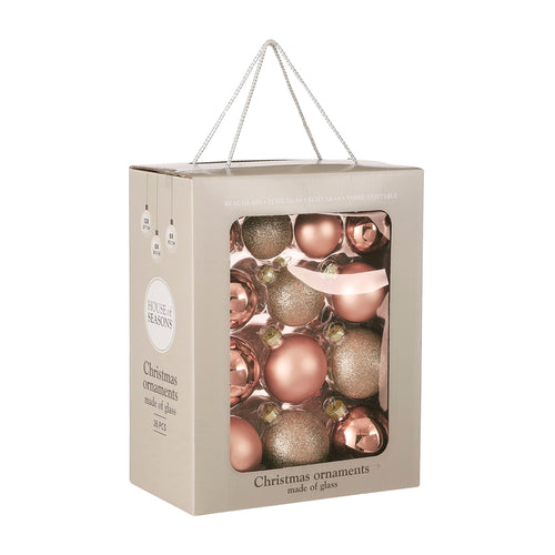 Glass Bauble Set - Peach (7cm, 26 Pieces)