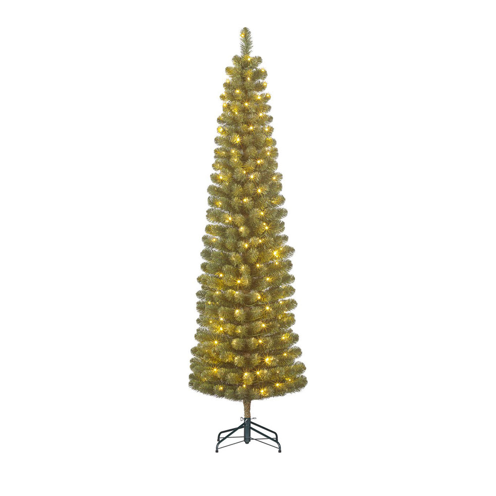 Green Charlton Pillar Christmas Tree with Warm White LEDs (185cm)