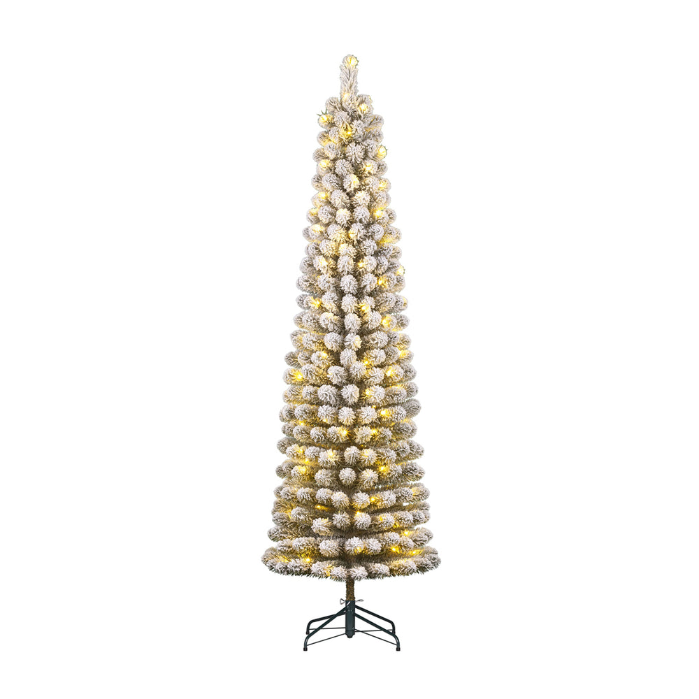 Green Charlton Pillar Christmas Tree with White LEDs (215cm)