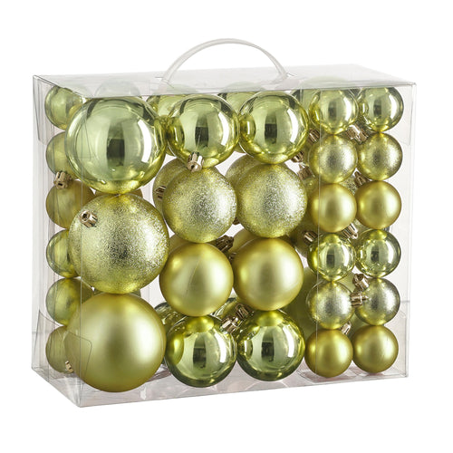 Unbreakable Light Green Bauble Mix (4, 6, & 8cm, 46 Pieces)
