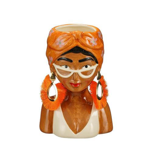 Funny Girl Character Planter Pot (Orange, 25 cm)