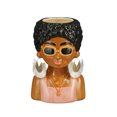 Funny Girl Character Planter Pot (Pink, 26 cm)