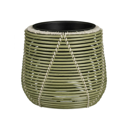 Cancun Woven Lattice Round Green Planter (28 cm)