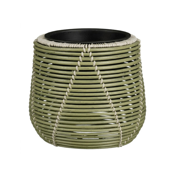 Cancun Woven Lattice Round Green Planter (28 cm)