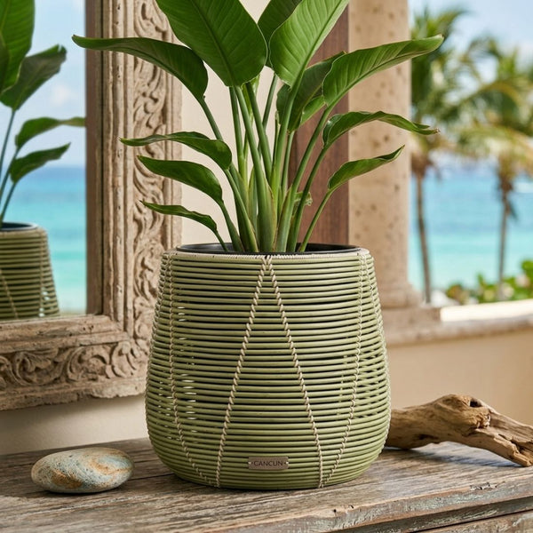 Cancun Woven Lattice Round Green Planter (45 cm)