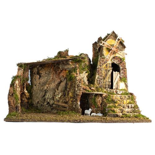 Nativity Stable, 60x34x44 cm, with windmill with motor and light