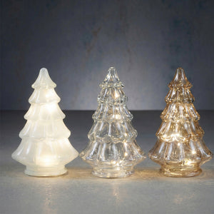 Decorative Glass Tree Silver Gold White LED Battery