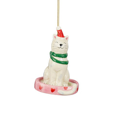 Decoration ornament cat off white - l6,5xw5xh10cm