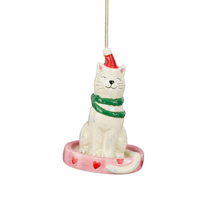 Decoration ornament cat off white - l6,5xw5xh10cm