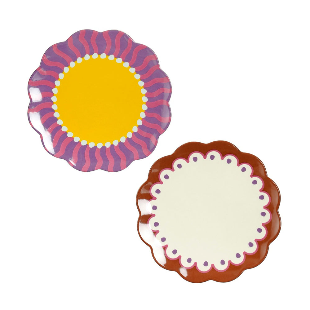 Ela Yellow Pink Brown Breakfast Plate Pack of 4 (21cm)