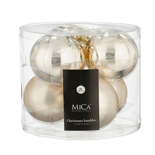 Glass Bauble Set - Cream (8cm, 6 Pieces)