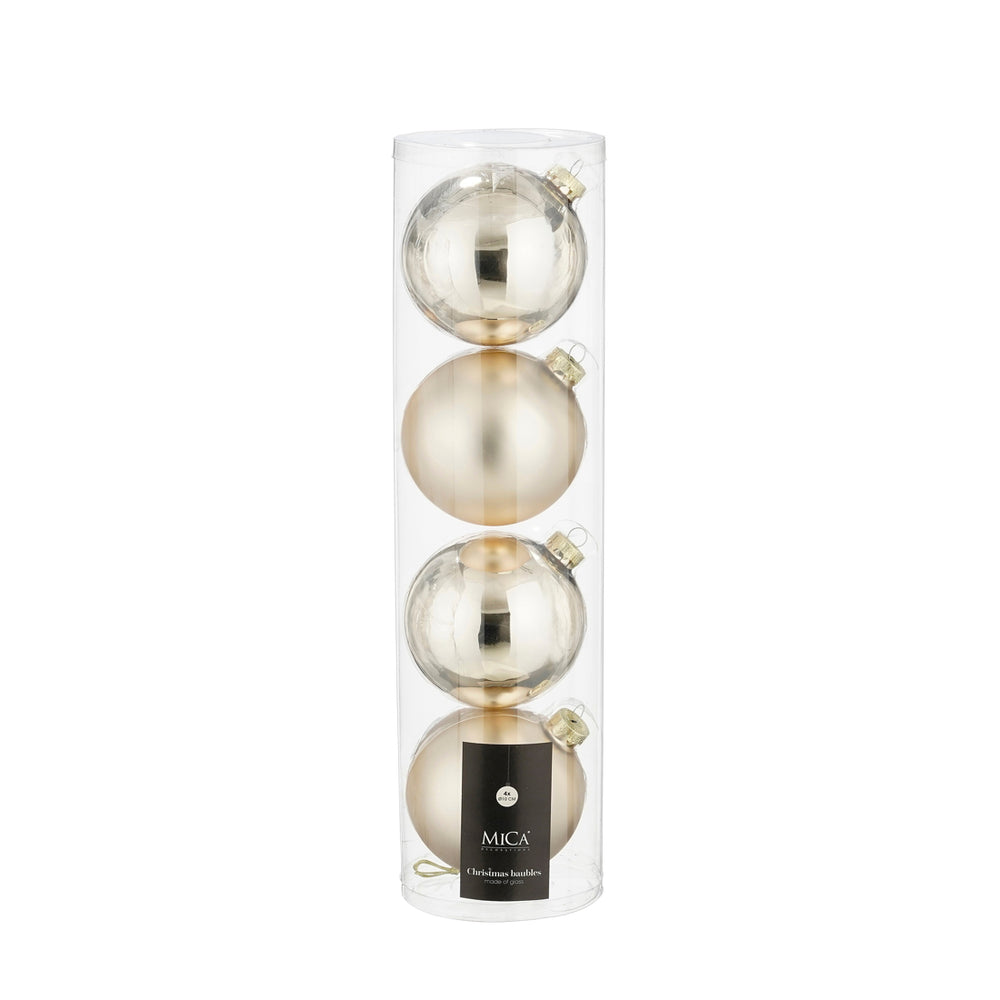 Glass Bauble Set - Cream (10cm, 4 Pieces)