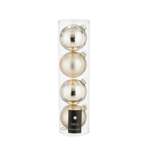 Glass Bauble Set - Cream (10cm, 4 Pieces)