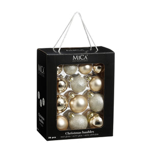 Glass Bauble Set - Cream (7cm, 26 Pieces)