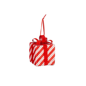Red White Striped Present Ornament (9cm)