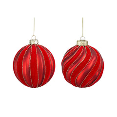 Red Striped Glass Bauble (10cm)
