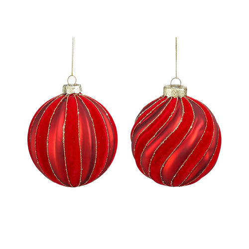 Red Striped Glass Bauble (10cm)