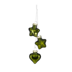 Green Glass Star Heart Bauble Bundle 3pcs