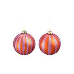 Striped Glass Bauble - Orange & Lilac