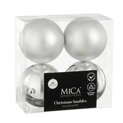 Unbreakable Silver Bauble Set (10cm, 4 Pieces)