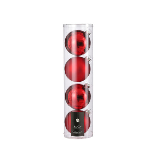 Glass Bauble Set - Red (10cm, 4 Pieces)