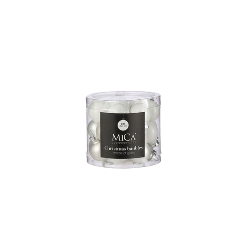 Mini Glass Bauble Set - White (2.5cm, 24 Pieces)