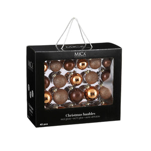 Glass Bauble Set - Brown (7cm, 42 Pieces)