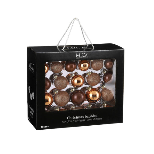 Glass Bauble Set - Brown (7cm, 42 Pieces)