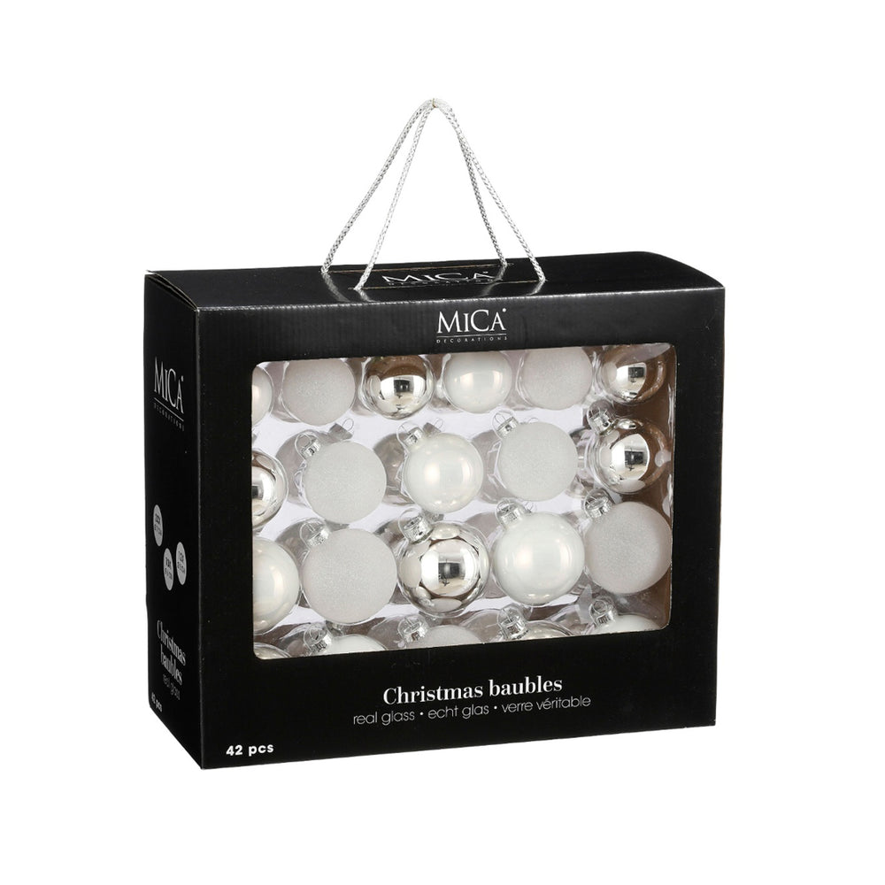 Glass Bauble Set - White (42 Pieces)