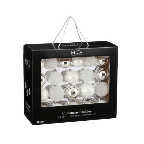 Glass Bauble Set - White (42 Pieces)