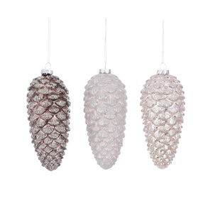 Champagne White Silver Pine Cone Ornament