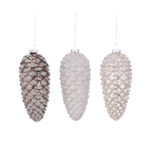 Champagne White Silver Pine Cone Ornament
