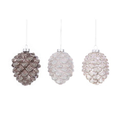 Champagne White Silver Pine Cone Ornament