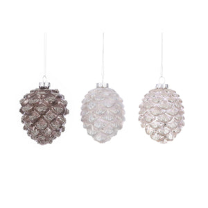 Champagne White Silver Pine Cone Ornament