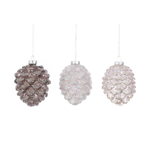 Champagne White Silver Pine Cone Ornament