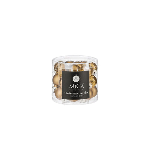Mini Glass Bauble Set - Gold (2.5cm, 24 Pieces)