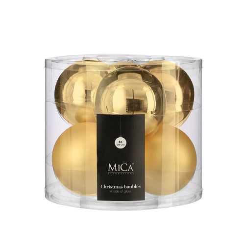 Glass Bauble Set - Gold (8cm, 6 Pieces)