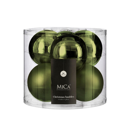 Glass Bauble Set - Dark Green (8cm, 6 Pieces)