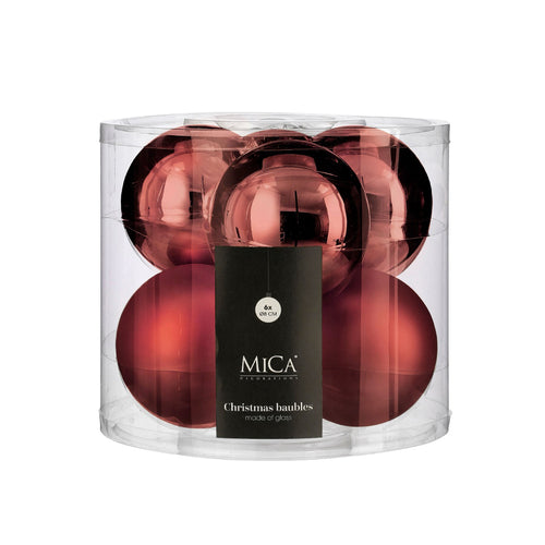 Glass Bauble Set - Dark Red (8cm, 6 Pieces)
