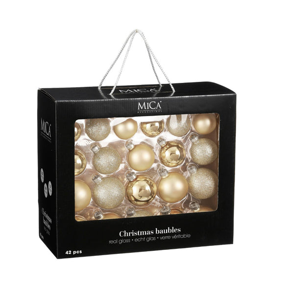 Glass Bauble Set - Champagne (7cm, 42 Pieces)