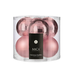 Glass Bauble Set - Pink (8cm, 6 Pieces)