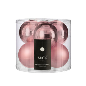 Glass Bauble Set - Pink (8cm, 6 Pieces)