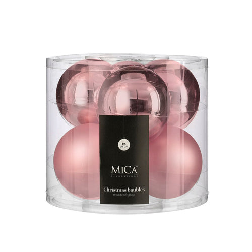 Glass Bauble Set - Pink (8cm, 6 Pieces)