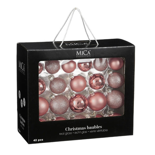 Glass Bauble Set - Pink (7cm, 42 Pieces)