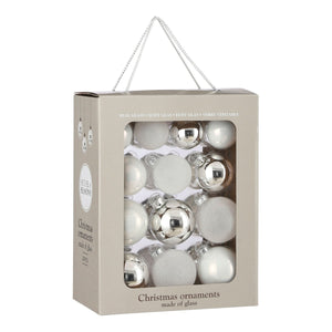 Glass Bauble Set - White (7cm, 26 Pieces)