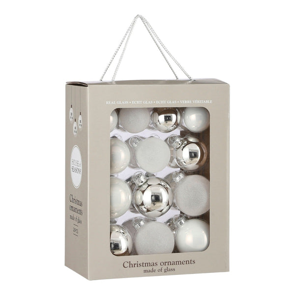 Glass Bauble Set - White (7cm, 26 Pieces)