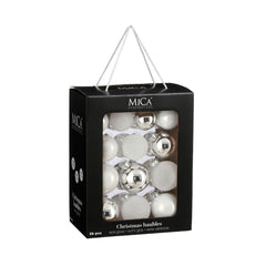 Glass Bauble Set - White (7cm, 26 Pieces)
