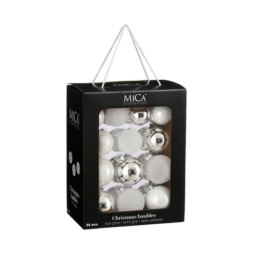 Glass Bauble Set - White (7cm, 26 Pieces)