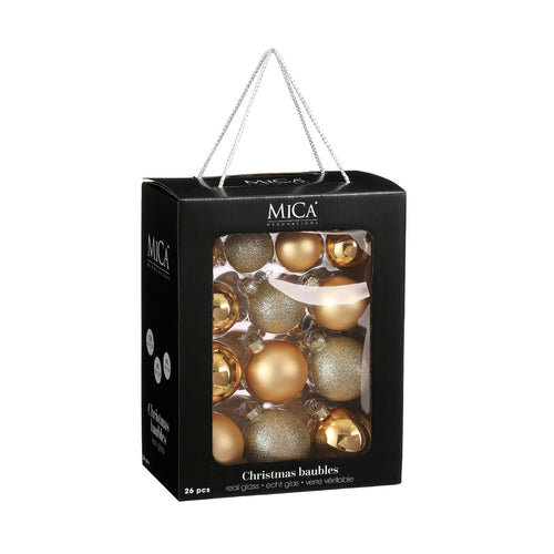 Glass Bauble Set - Gold (7cm, 26 Pieces)