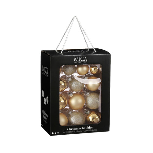 Glass Bauble Set - Champagne (7cm, 26 Pieces)